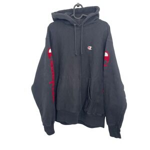 Champion Hoodie Reverse Weave Big Script Logo Black Large